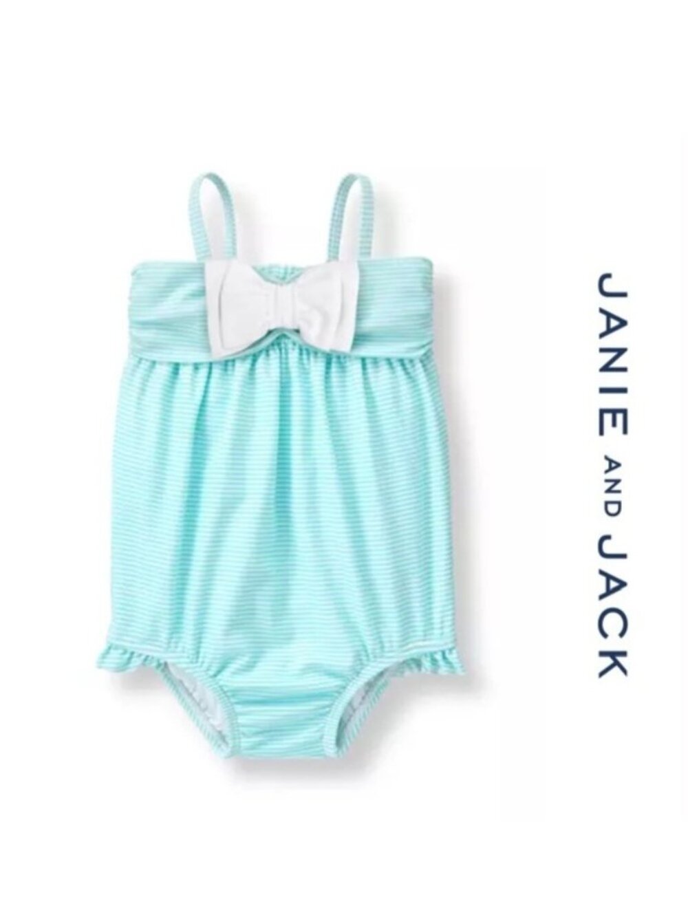 Janie And Jack | "Aqua Stripe" Striped Bow Swimsuit | Size 3-6 Months